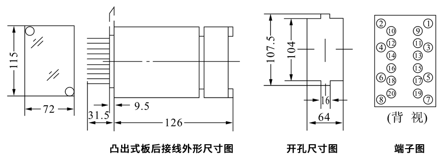 JZJ-800凸出式板后接线安装尺寸图